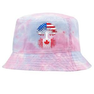 Canadian Roots American Grown Tree Flag Funny Canada Day Tie-Dyed Bucket Hat