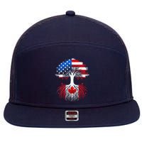 Canadian Roots American Grown Tree Flag Funny Canada Day 7 Panel Mesh Trucker Snapback Hat