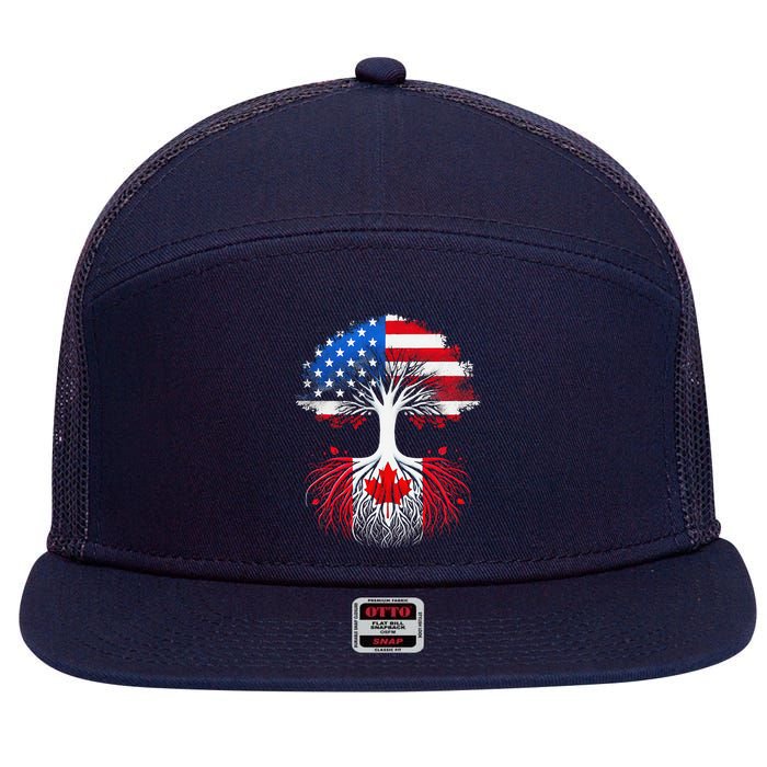 Canadian Roots American Grown Tree Flag Funny Canada Day 7 Panel Mesh Trucker Snapback Hat