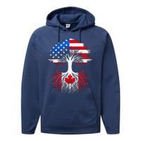 Canadian Roots American Grown Tree Flag Funny Canada Day Performance Fleece Hoodie