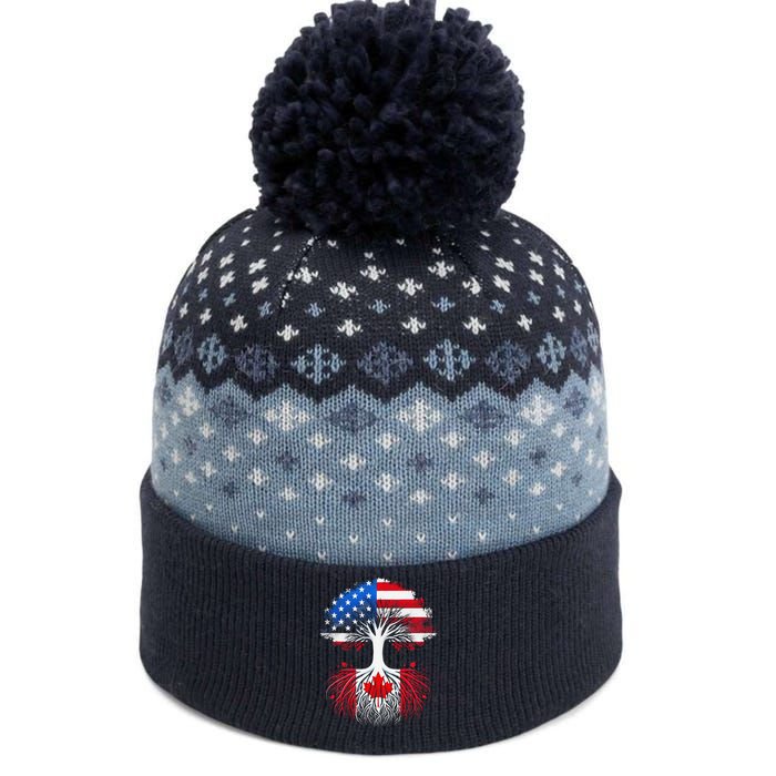 Canadian Roots American Grown Tree Flag Funny Canada Day The Baniff Cuffed Pom Beanie