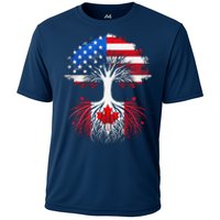 Canadian Roots American Grown Tree Flag Funny Canada Day Cooling Performance Crew T-Shirt