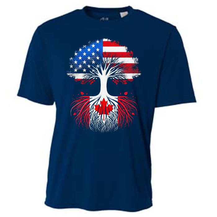 Canadian Roots American Grown Tree Flag Funny Canada Day Cooling Performance Crew T-Shirt