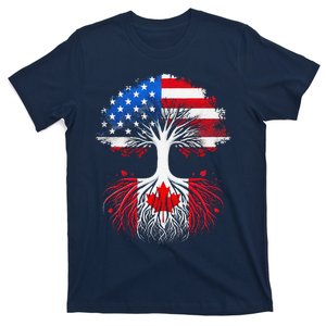 Canadian Roots American Grown Tree Flag Funny Canada Day T-Shirt