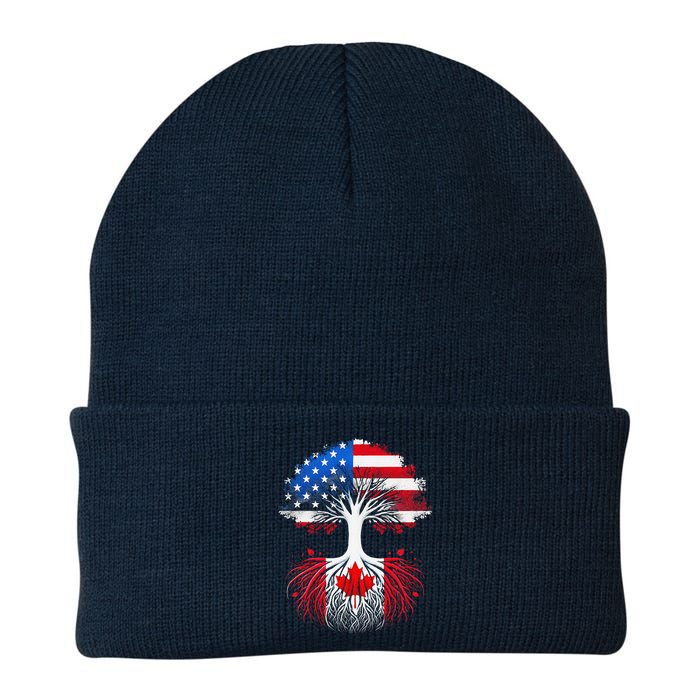 Canadian Roots American Grown Tree Flag Funny Canada Day Knit Cap Winter Beanie