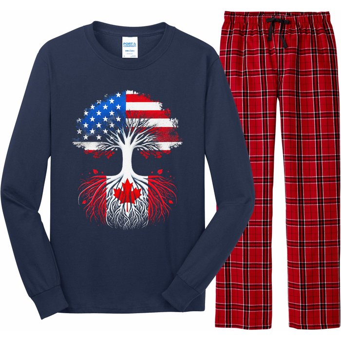 Canadian Roots American Grown Tree Flag Funny Canada Day Long Sleeve Pajama Set