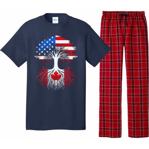 Canadian Roots American Grown Tree Flag Funny Canada Day Pajama Set