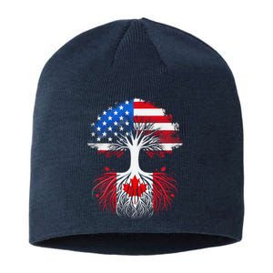 Canadian Roots American Grown Tree Flag Funny Canada Day Sustainable Beanie