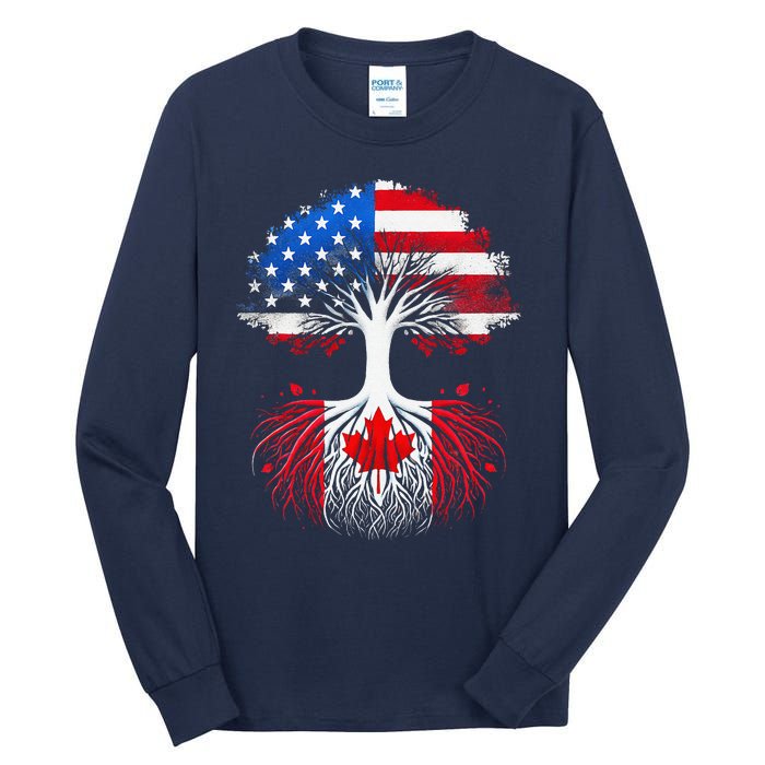 Canadian Roots American Grown Tree Flag Funny Canada Day Tall Long Sleeve T-Shirt