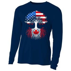 Canadian Roots American Grown Tree Flag Funny Canada Day Cooling Performance Long Sleeve Crew