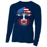 Canadian Roots American Grown Tree Flag Funny Canada Day Cooling Performance Long Sleeve Crew