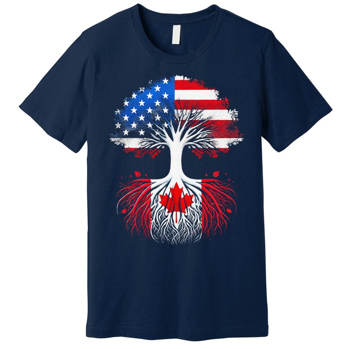 Canadian Roots American Grown Tree Flag Funny Canada Day Premium T-Shirt