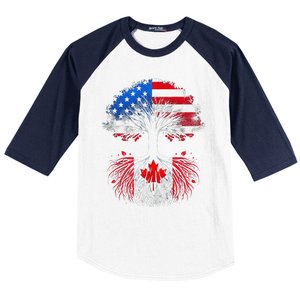 Canadian Roots American Grown Tree Flag Funny Canada Day Baseball Sleeve Shirt