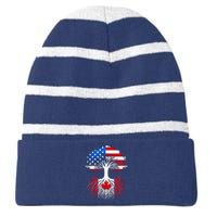 Canadian Roots American Grown Tree Flag Funny Canada Day Striped Beanie with Solid Band