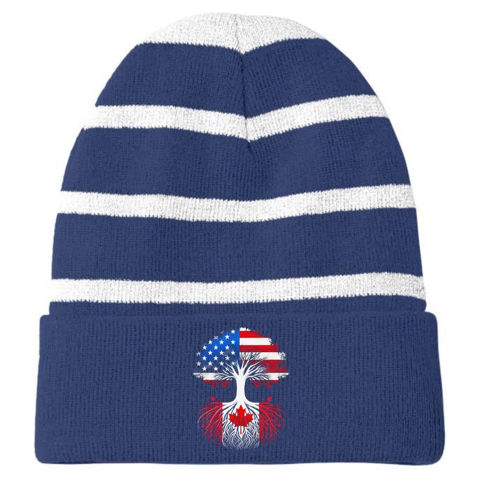 Canadian Roots American Grown Tree Flag Funny Canada Day Striped Beanie with Solid Band