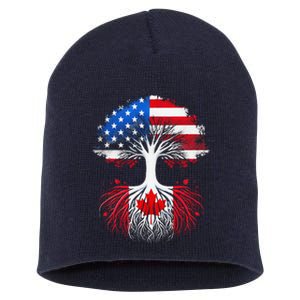 Canadian Roots American Grown Tree Flag Funny Canada Day Short Acrylic Beanie