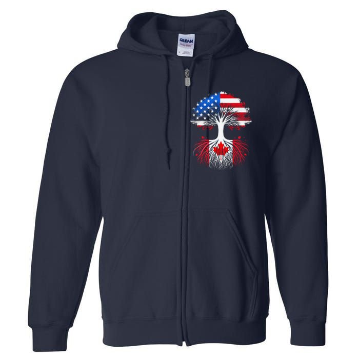 Canadian Roots American Grown Tree Flag Funny Canada Day Full Zip Hoodie