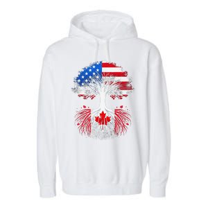 Canadian Roots American Grown Tree Flag Funny Canada Day Garment-Dyed Fleece Hoodie