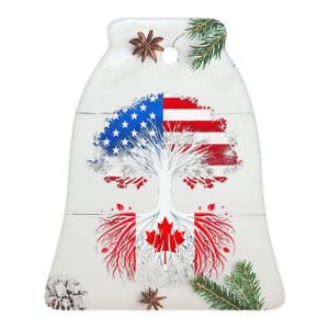 Canadian Roots American Grown Tree Flag Funny Canada Day Ceramic Bell Ornament