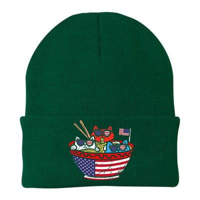 Cats Ramen Anime American Flag USA Funny 4th Of July Fourth Knit Cap Winter Beanie