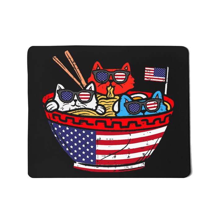 Cats Ramen Anime American Flag USA Funny 4th Of July Fourth Mousepad