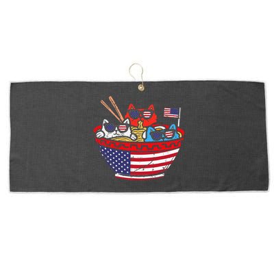 Cats Ramen Anime American Flag USA Funny 4th Of July Fourth Large Microfiber Waffle Golf Towel