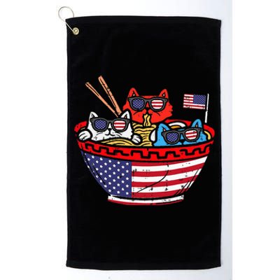 Cats Ramen Anime American Flag USA Funny 4th Of July Fourth Platinum Collection Golf Towel