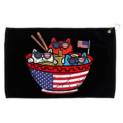 Cats Ramen Anime American Flag USA Funny 4th Of July Fourth Grommeted Golf Towel