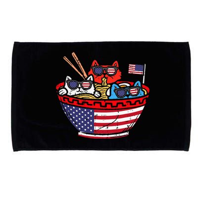 Cats Ramen Anime American Flag USA Funny 4th Of July Fourth Microfiber Hand Towel