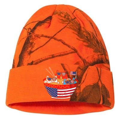 Cats Ramen Anime American Flag USA Funny 4th Of July Fourth Kati Licensed 12" Camo Beanie