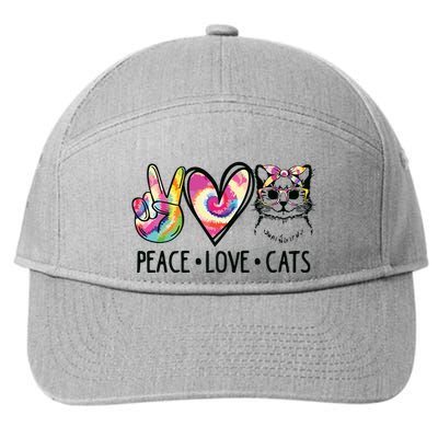 Cat Rescue Adopt A Cat Cat Mom Tie Dye Peace Love Cat 7-Panel Snapback Hat
