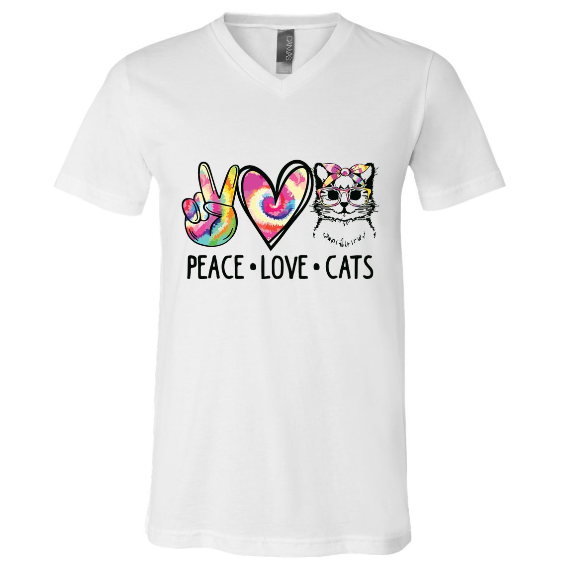 Cat Rescue Adopt A Cat Cat Mom Tie Dye Peace Love Cat V-Neck T-Shirt