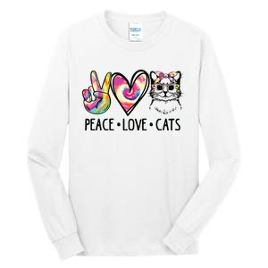 Cat Rescue Adopt A Cat Cat Mom Tie Dye Peace Love Cat Tall Long Sleeve T-Shirt