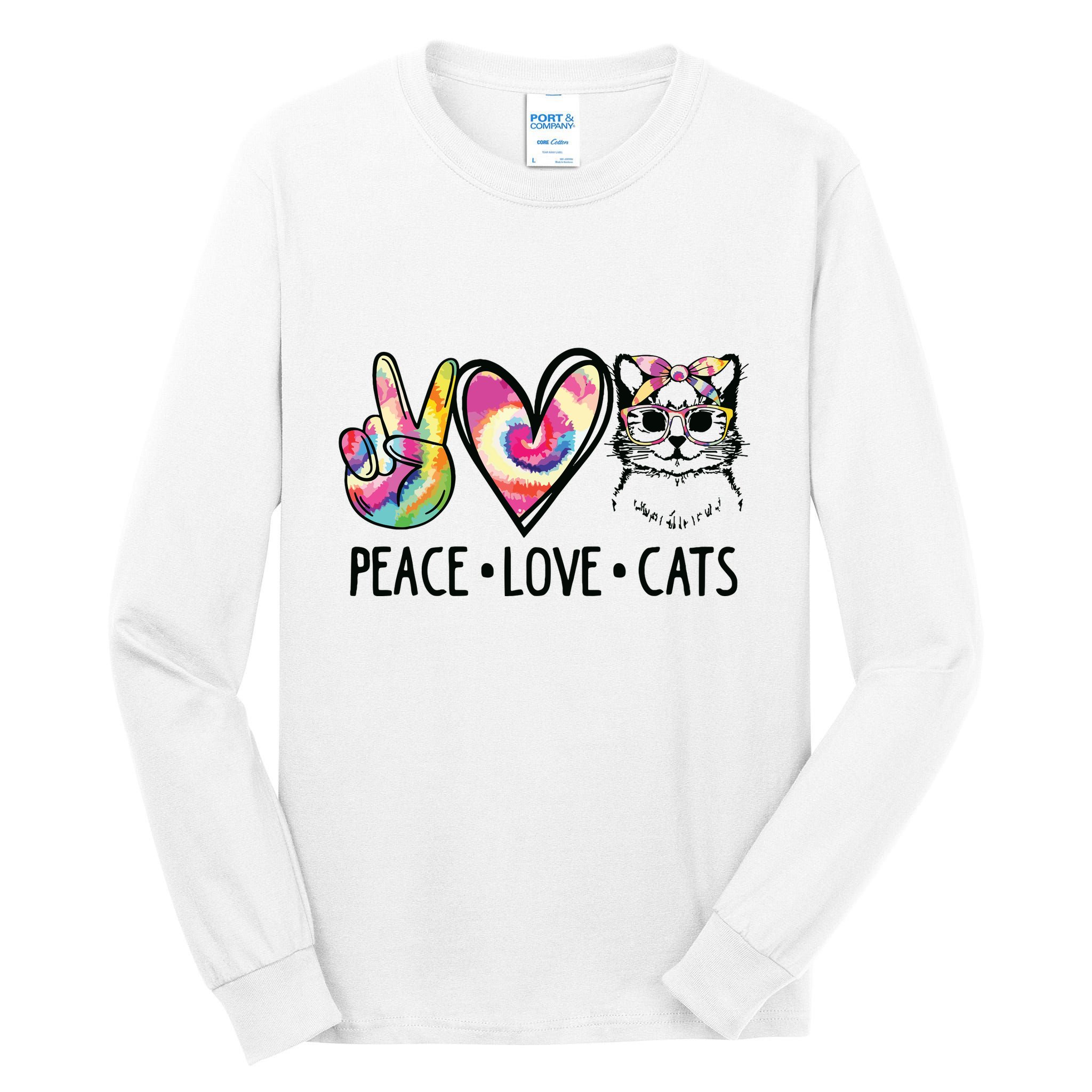 Cat Rescue Adopt A Cat Cat Mom Tie Dye Peace Love Cat Tall Long Sleeve T-Shirt