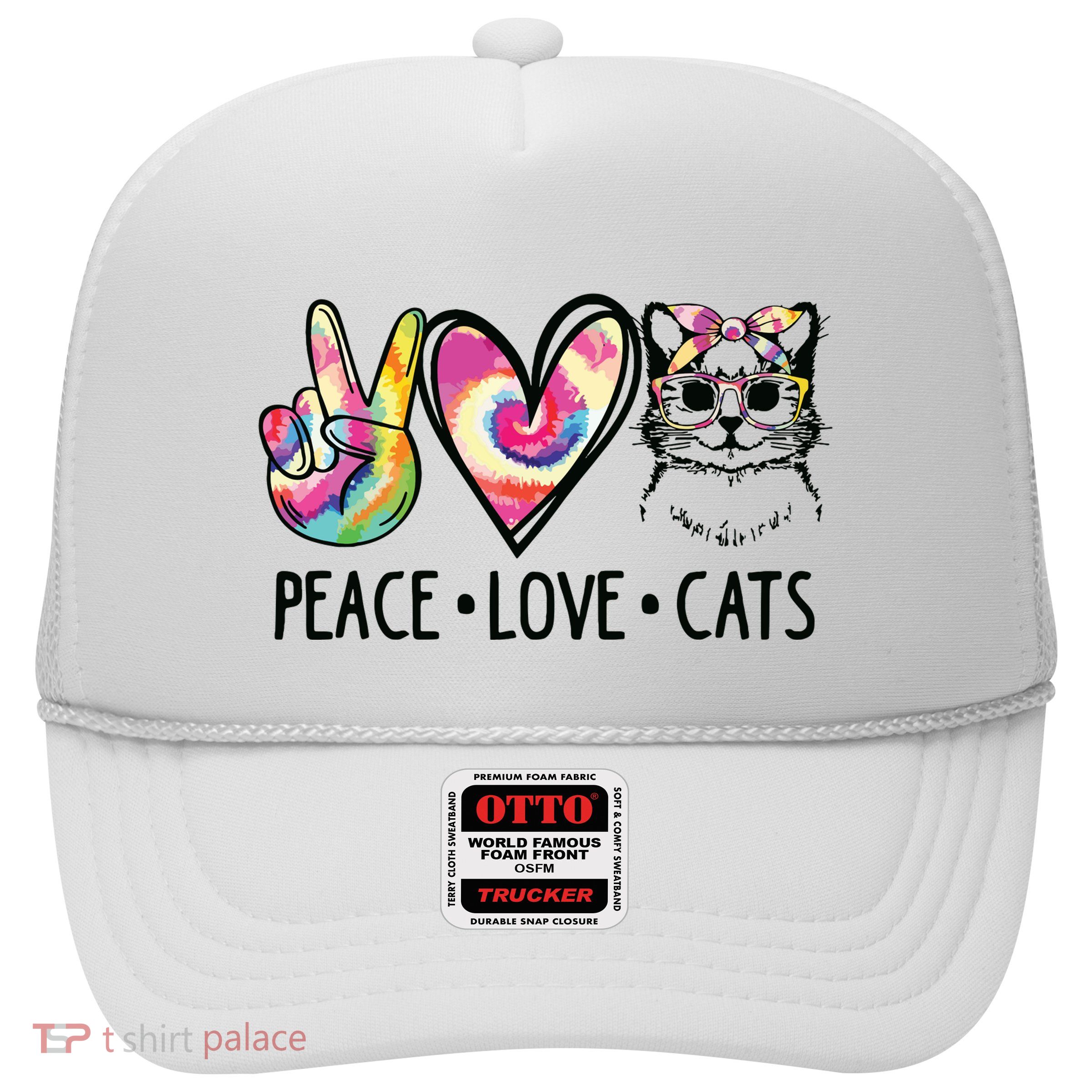 Cat Rescue Adopt A Cat Cat Mom Tie Dye Peace Love Cat Trucker Hat