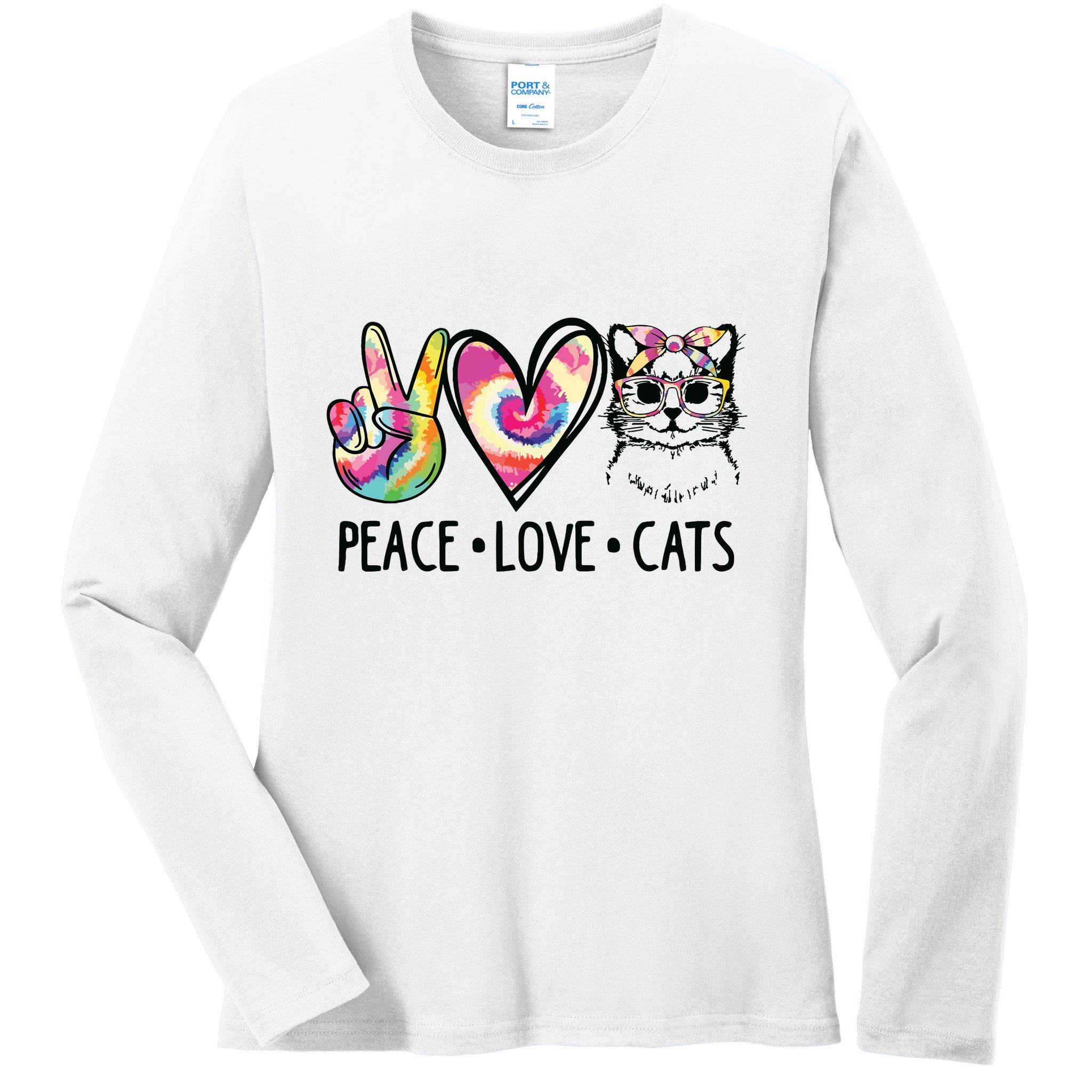 Cat Rescue Adopt A Cat Cat Mom Tie Dye Peace Love Cat Ladies Long Sleeve Shirt
