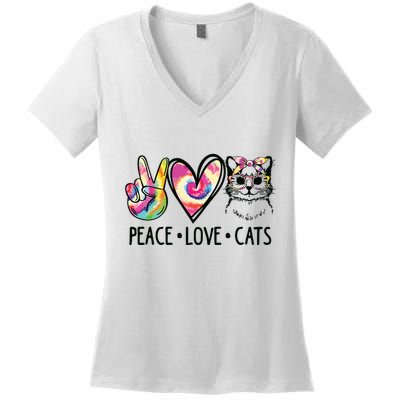 Cat Rescue Adopt A Cat Cat Mom Tie Dye Peace Love Cat Women's V-Neck T-Shirt
