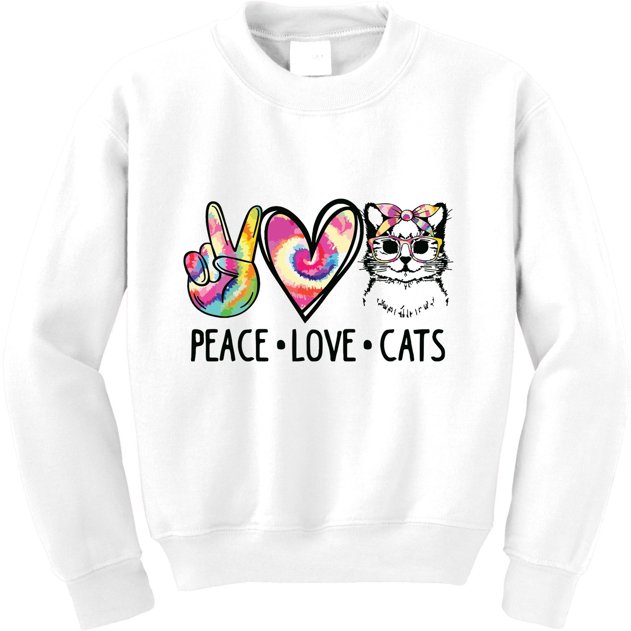 Cat Rescue Adopt A Cat Cat Mom Tie Dye Peace Love Cat Kids Sweatshirt