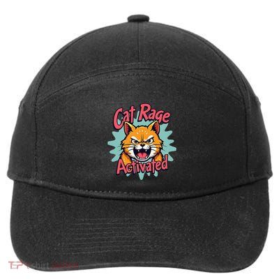 Cat Rage Activated Funny Angry Cat Meme Design .Png 7-Panel Snapback Hat