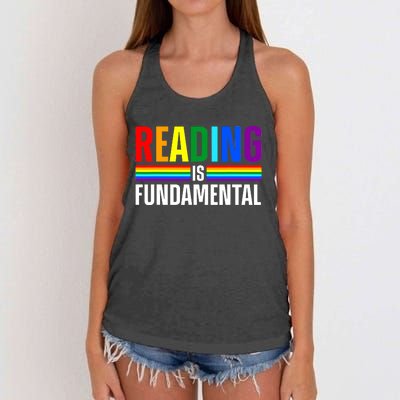 Cool Reading Art Library Bookworm Rainbow Book Women's Knotted Racerback Tank