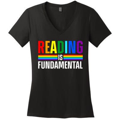 Cool Reading Art Library Bookworm Rainbow Book Women's V-Neck T-Shirt