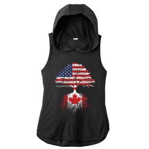 Canadian Roots American Grown Canada Flag Ladies PosiCharge Tri-Blend Wicking Draft Hoodie Tank