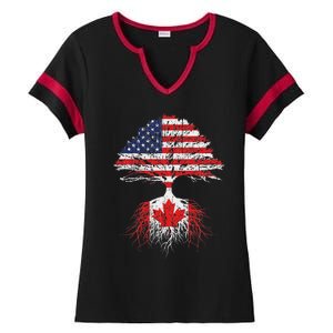 Canadian Roots American Grown Canada Flag Ladies Halftime Notch Neck Tee