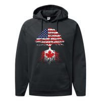 Canadian Roots American Grown Canada Flag Performance Fleece Hoodie