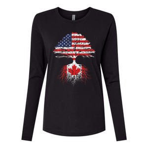 Canadian Roots American Grown Canada Flag Womens Cotton Relaxed Long Sleeve T-Shirt