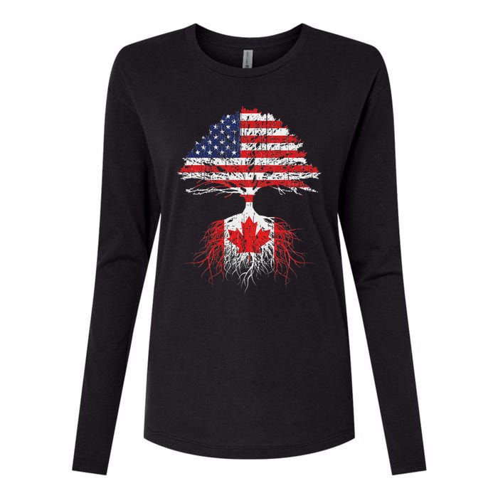 Canadian Roots American Grown Canada Flag Womens Cotton Relaxed Long Sleeve T-Shirt