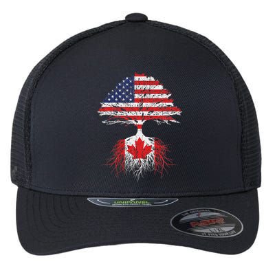 Canadian Roots American Grown Canada Flag Flexfit Unipanel Trucker Cap