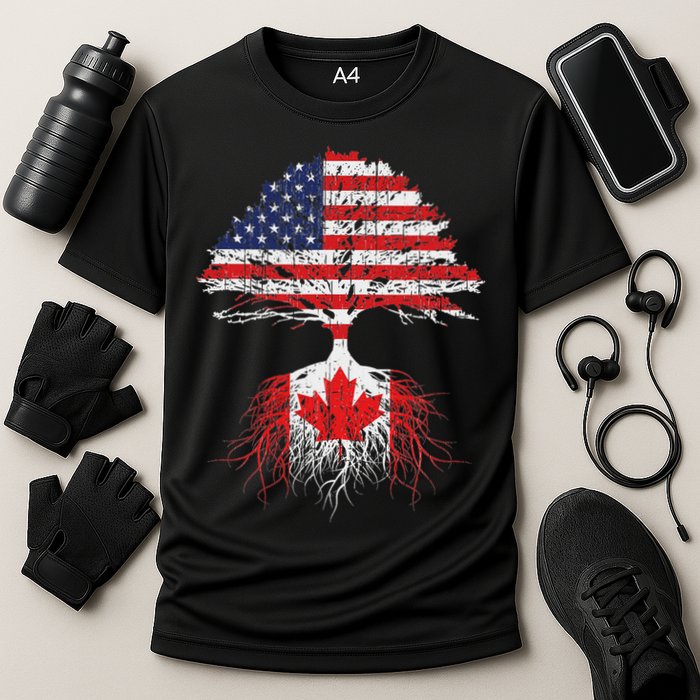 Canadian Roots American Grown Canada Flag Cooling Performance Crew T-Shirt
