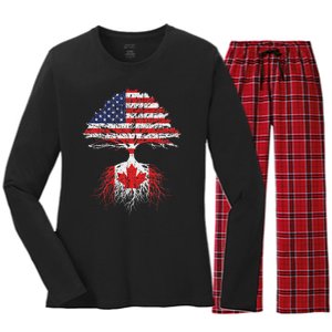 Canadian Roots American Grown Canada Flag Women's Long Sleeve Flannel Pajama Set 