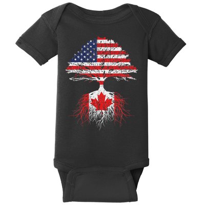 Canadian Roots American Grown Canada Flag Baby Bodysuit